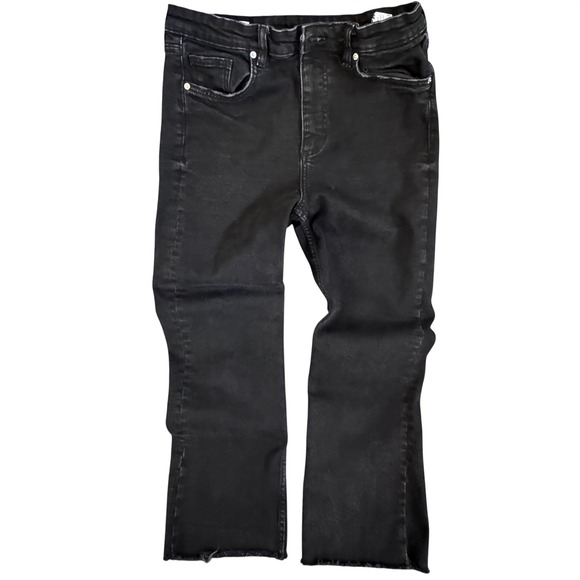 Zara Denim - Zara Womens Black High Rise Cropped Flare Raw Hem Jeans Size 12 EUR 44